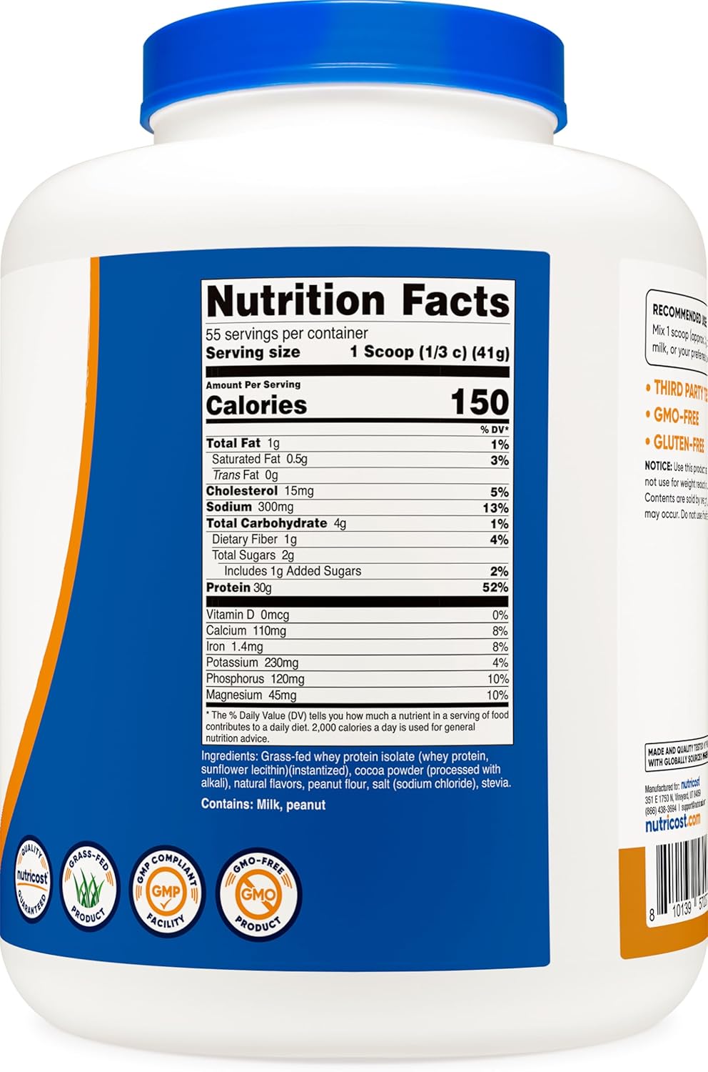 5LBS Nutricost Chocolate Peanut Butter Grass-Fed Whey Protein Isolate - Non-GMO, Gluten Free