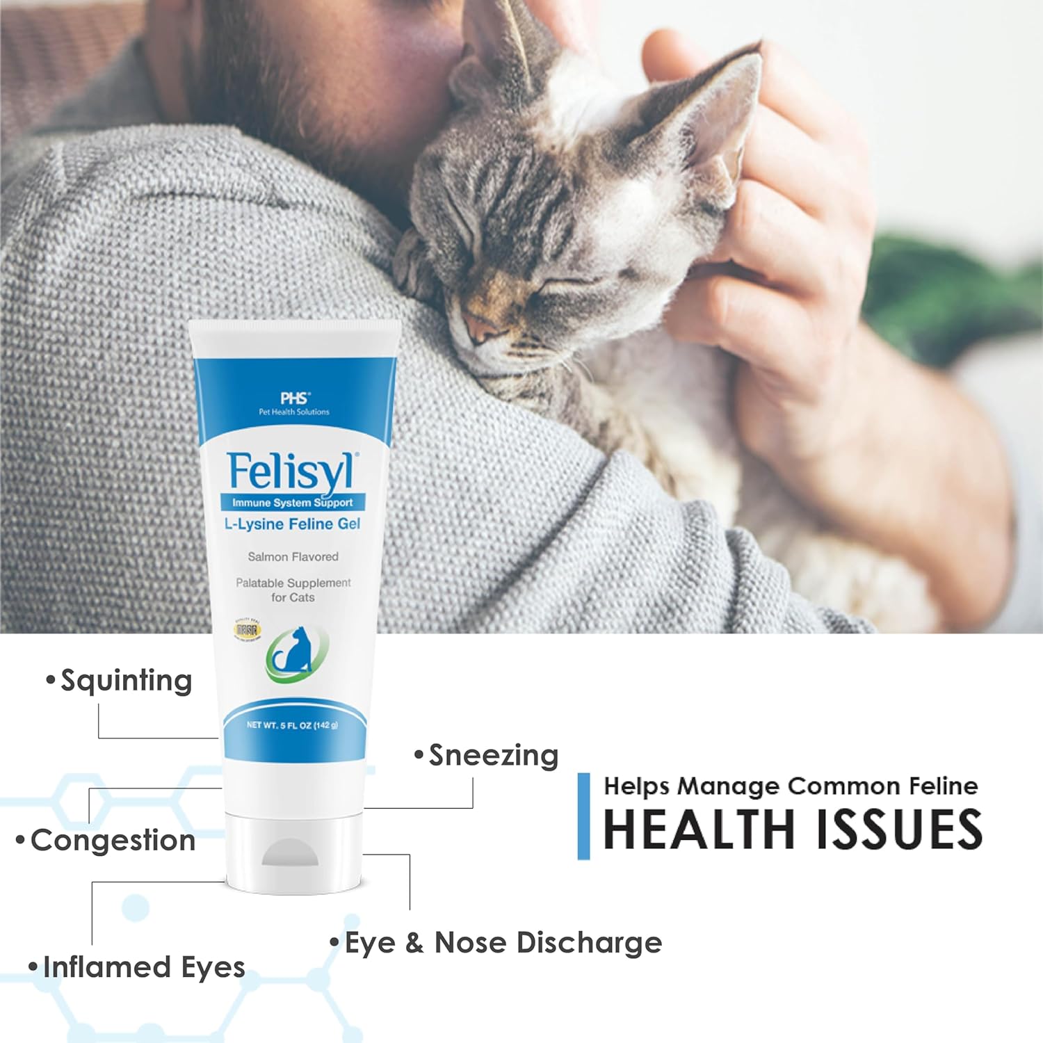 5oz Felisyl L-Lysine Gel for Cats - Promotes Immune, Respiratory, & Eye Health. Reduces Sneezing, Runny Nose, & Watery Eyes. Salmon Flavor, USA-Made