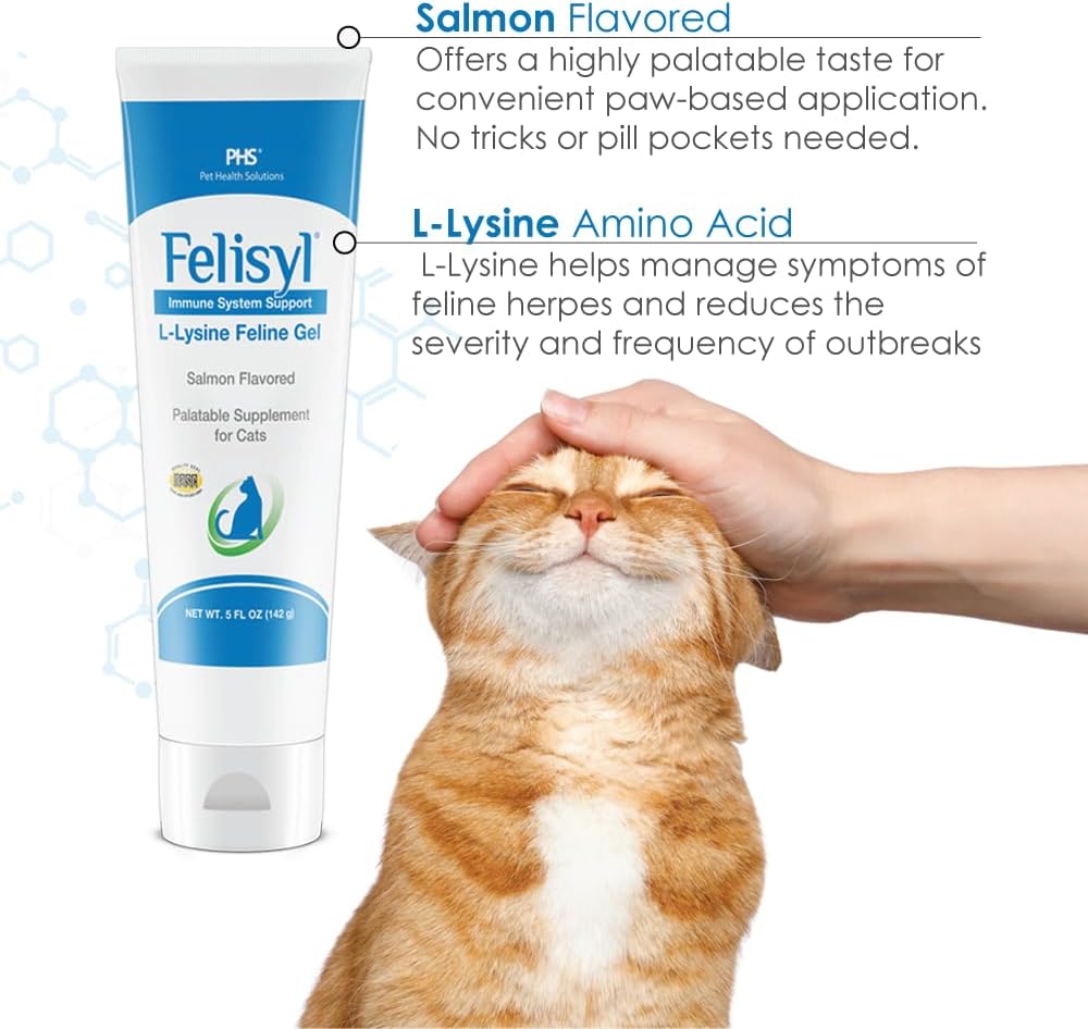 5oz Felisyl L-Lysine Gel for Cats - Promotes Immune, Respiratory, & Eye Health. Reduces Sneezing, Runny Nose, & Watery Eyes. Salmon Flavor, USA-Made