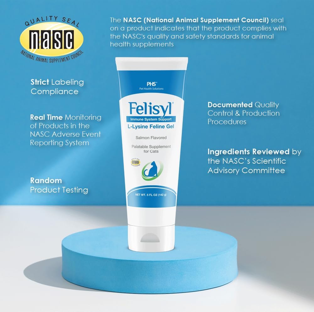 5oz Felisyl L-Lysine Gel for Cats - Promotes Immune, Respiratory, & Eye Health. Reduces Sneezing, Runny Nose, & Watery Eyes. Salmon Flavor, USA-Made