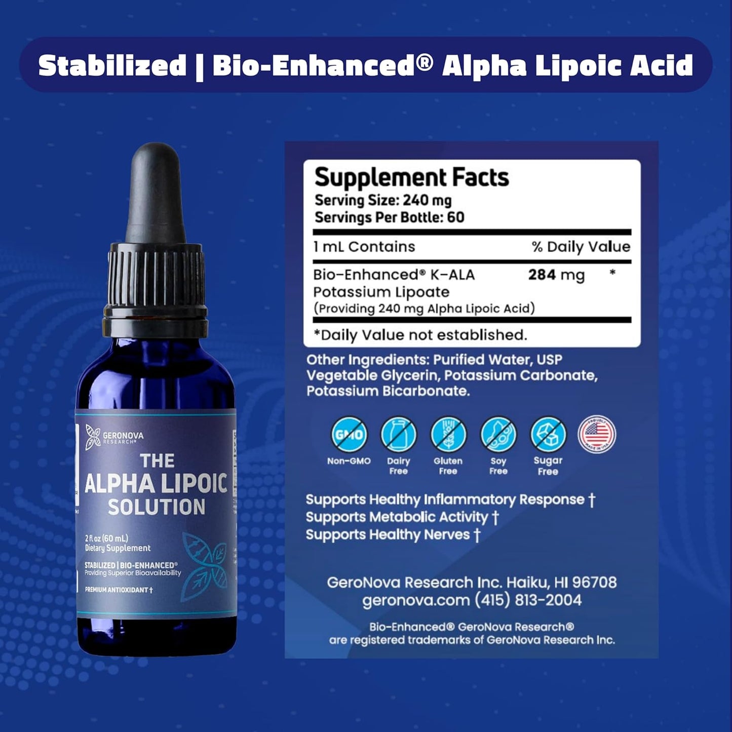 6 fl oz Geronova Research Alpha Lipoic Acid Liquid - 6 Month Supply - Bio-Enhanced ALA Supplement for Superior Absorption