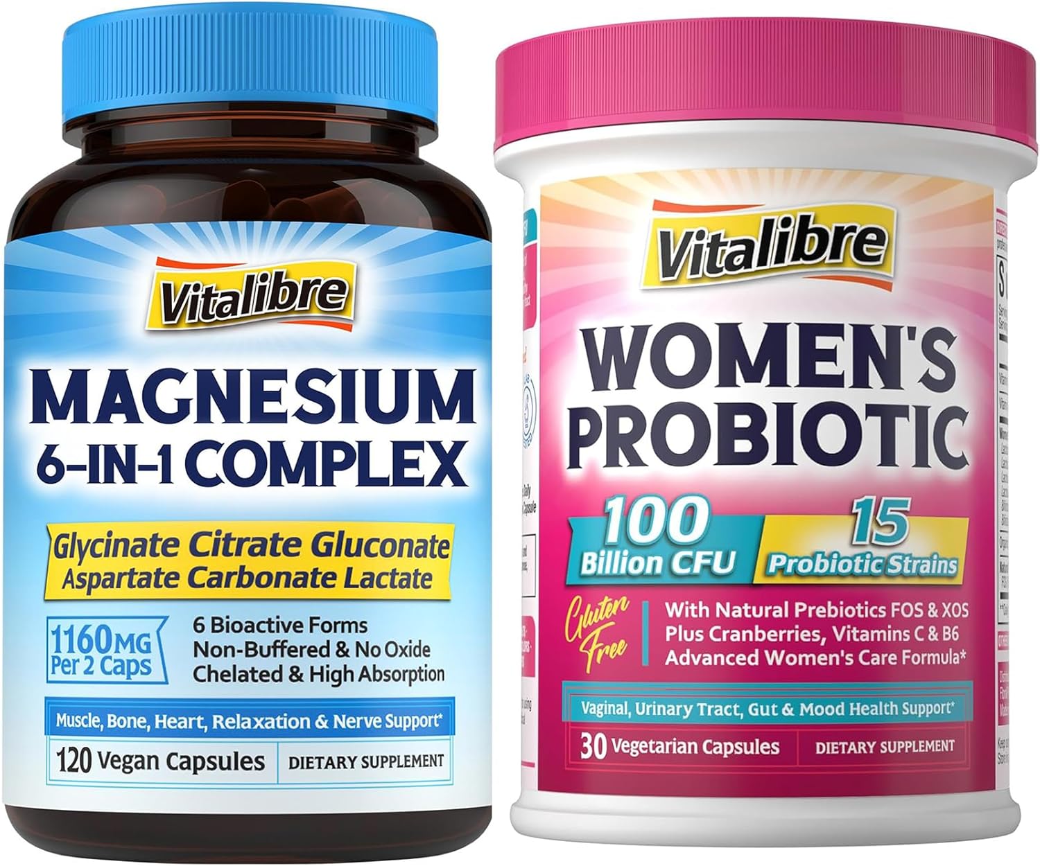 6-in-1 Women's Probiotic with Magnesium, Iron, and Vitamin C - 100 Billion CFU, 65mg Iron Supplement