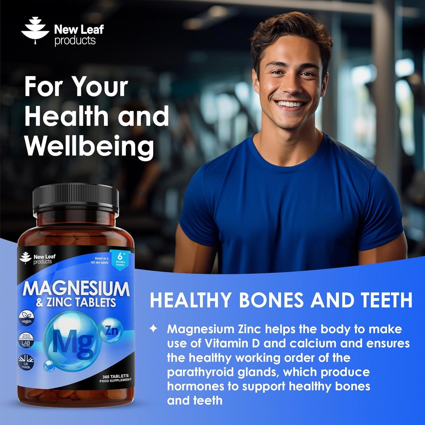 6-Month Supply of High Absorbency Magnesium and Zinc Supplement for Muscle, Bones, and Immune Health - 365 Vegan, Non-GMO, Gluten-Free Tablets