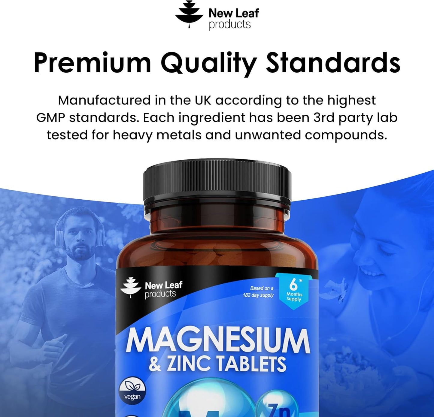 6-Month Supply of High Absorbency Magnesium and Zinc Supplement for Muscle, Bones, and Immune Health - 365 Vegan, Non-GMO, Gluten-Free Tablets