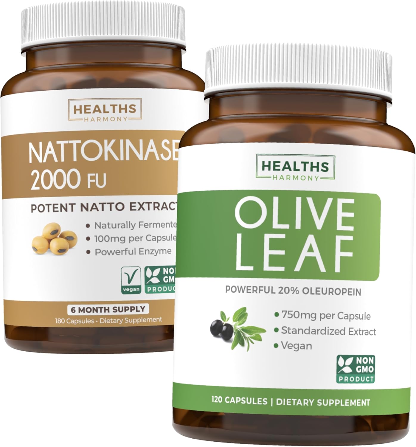 6-Month Supply of Nattokinase & Olive Leaf for Flow & Wellness - Powerful Natural Ingredients for Health Harmony