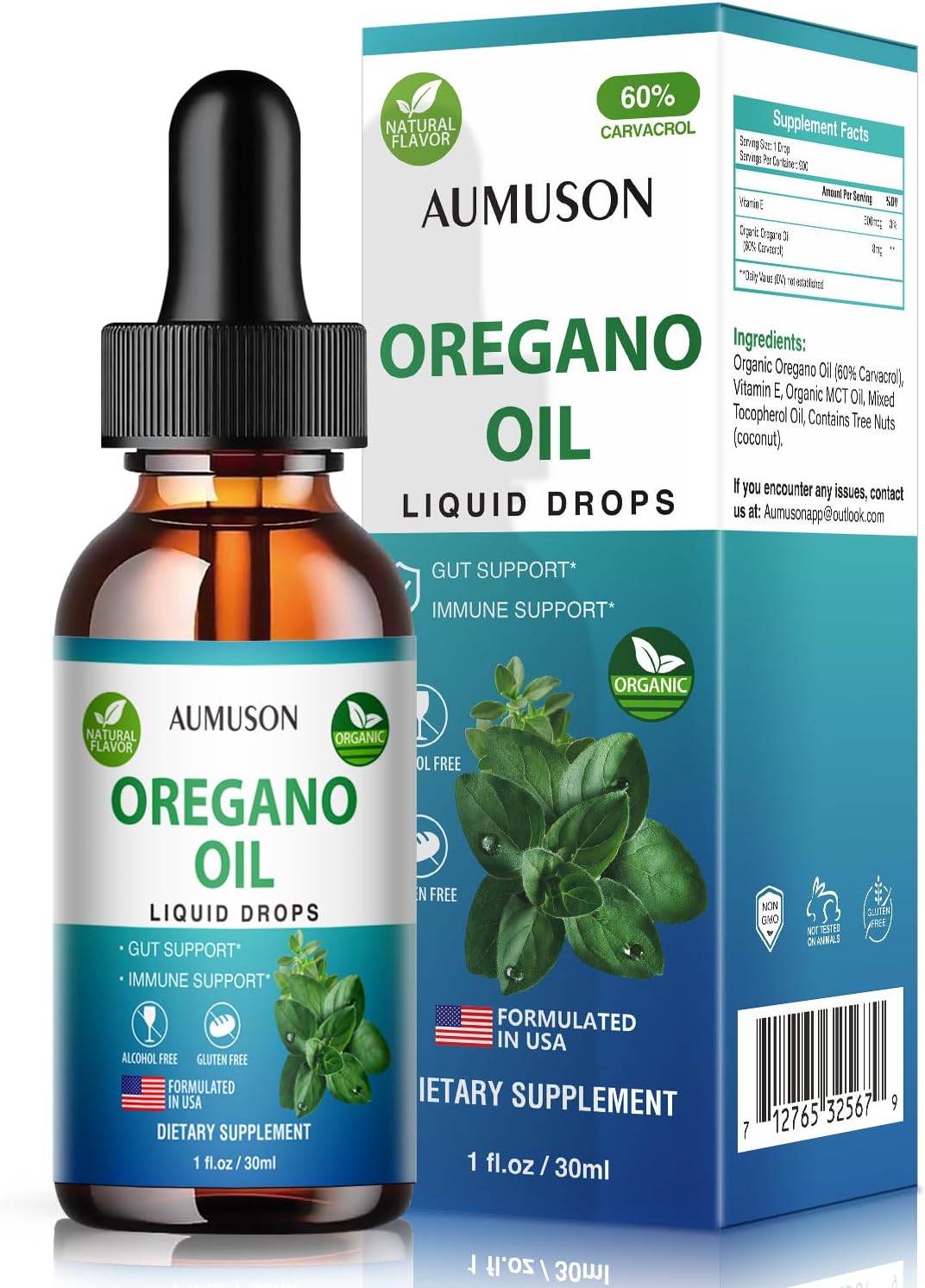 6 Month Supply Oregano Oil Liquid Drops with Carvacrol for Immune Support & Digestive Health