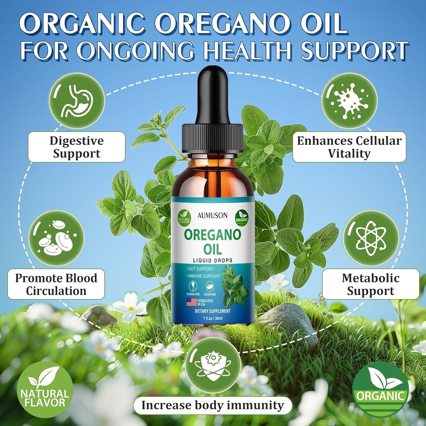6 Month Supply Oregano Oil Liquid Drops with Carvacrol for Immune Support & Digestive Health