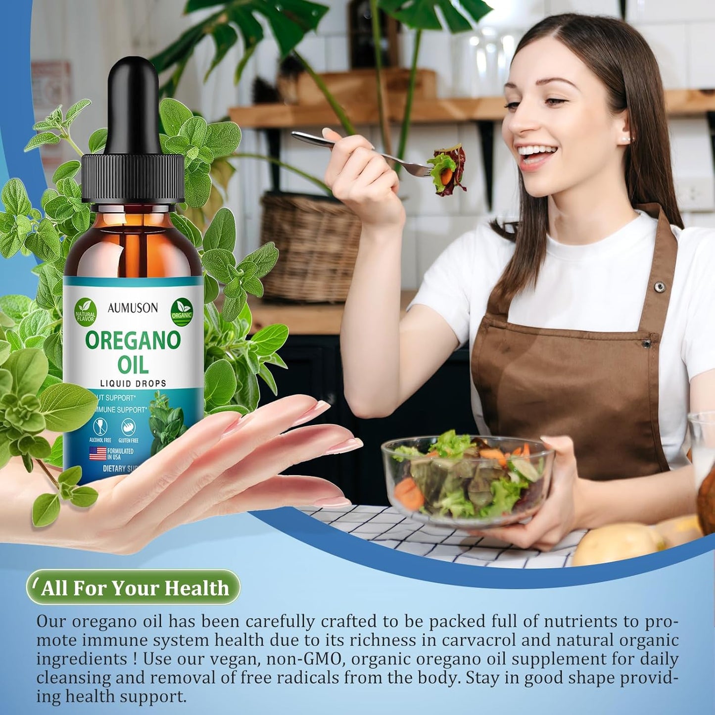 6 Month Supply Oregano Oil Liquid Drops with Carvacrol for Immune Support & Digestive Health