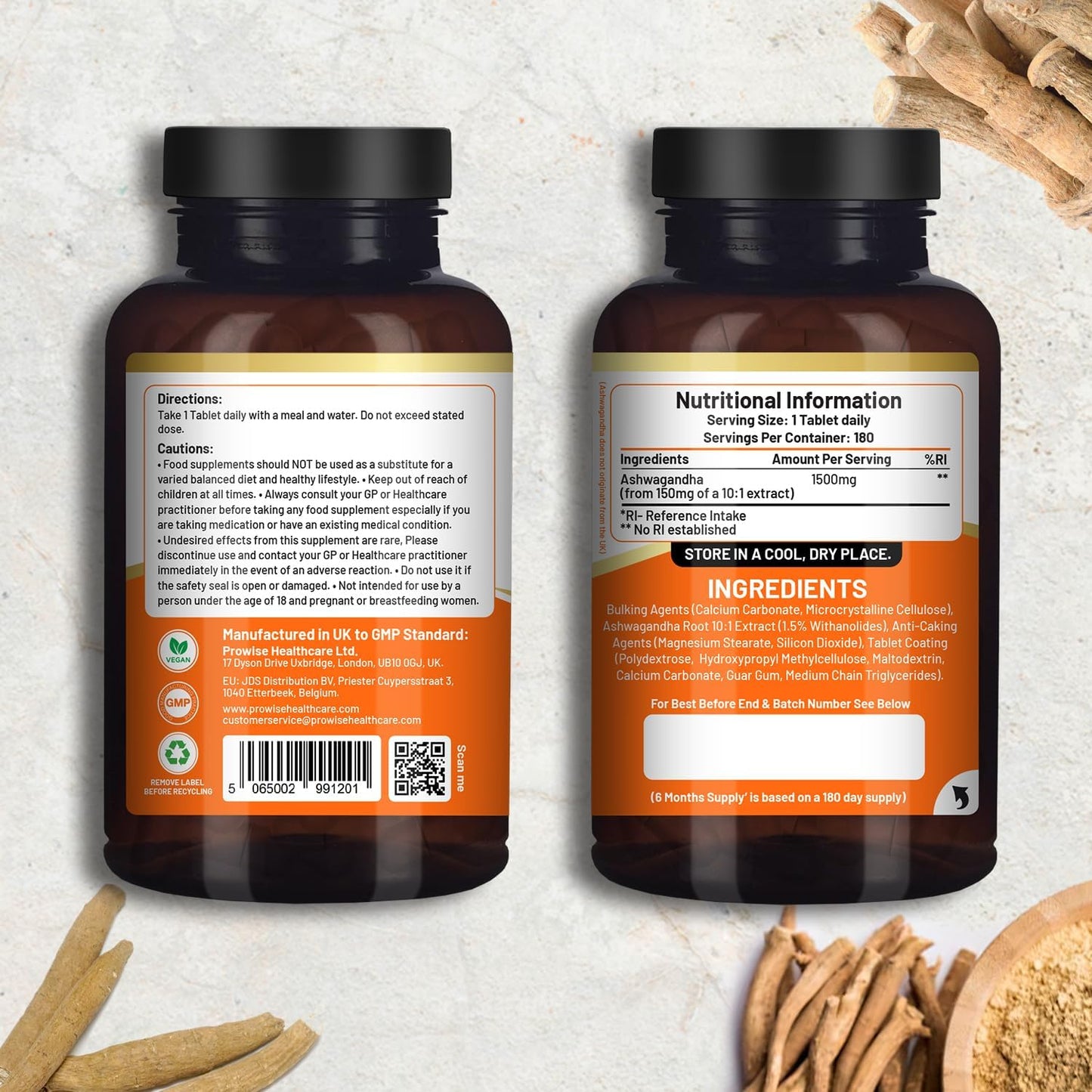 6 Month Supply PH PROWISE Healthcare Ashwagandha 1500mg Vegan Tablets | High Strength Root Extract | UK-Made