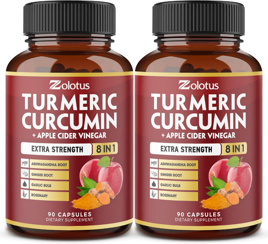 6 Month Supply Turmeric Curcumin + Apple Cider Vinegar Capsules with Ashwagandha & Ginger - 90 Capsules, Joint Support