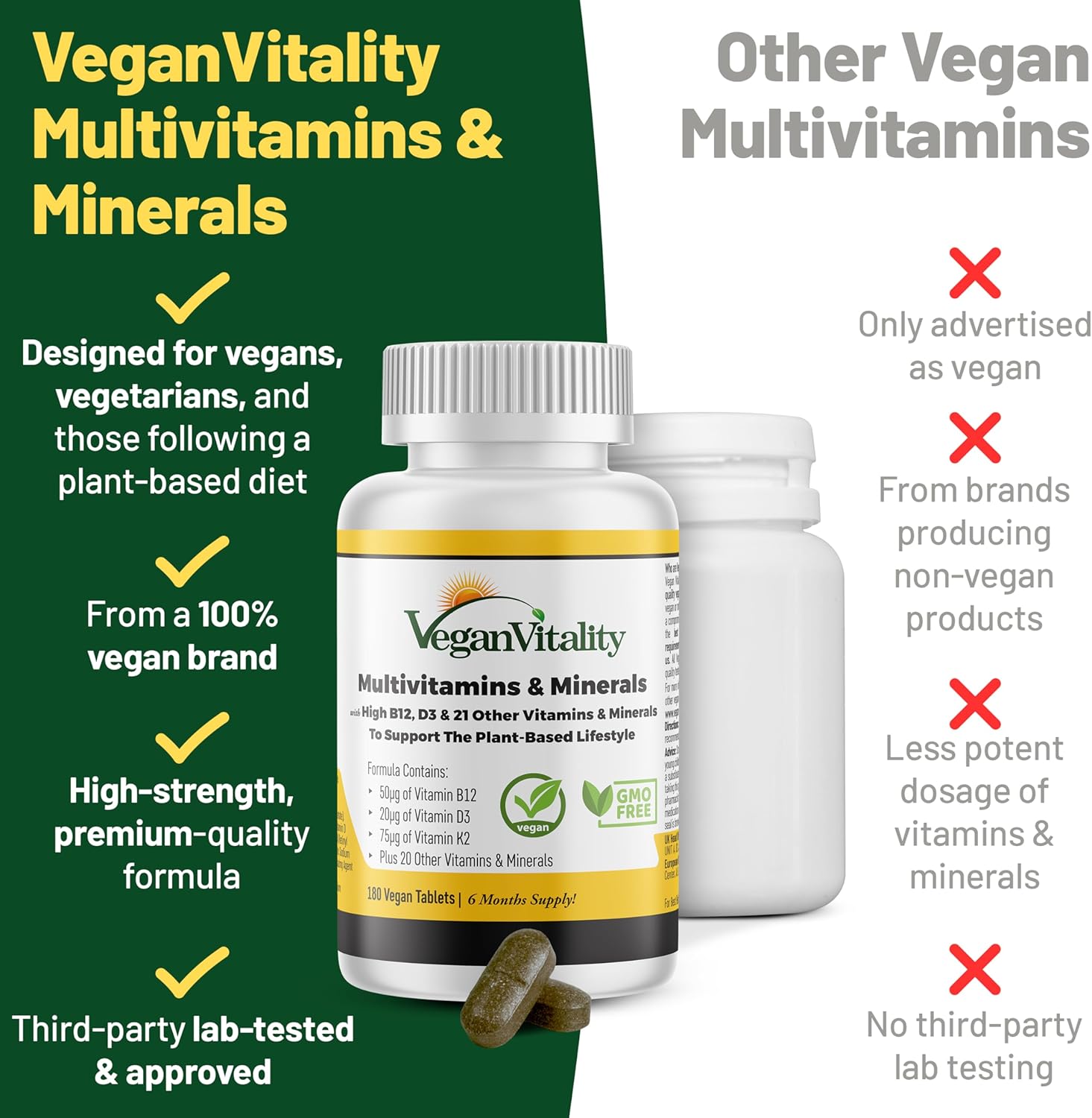 6-Month Vegan Immunity Boost Bundle: Plant-Based Multivitamins & Omega 3 Algae Oil for Energy & Health - Vegan & Vegetarian Friendly