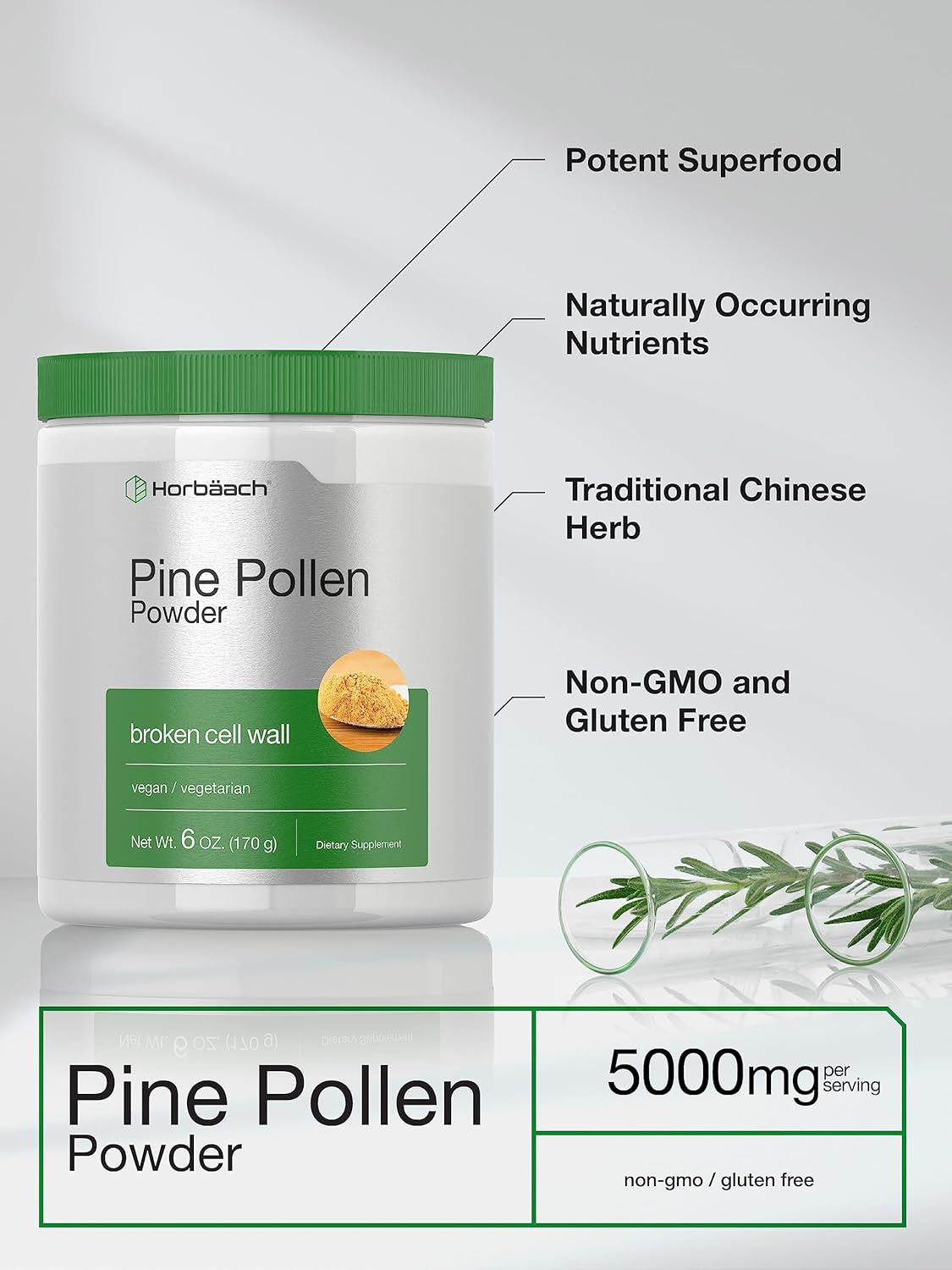 6 oz Horbäach Pine Pollen Powder - Non-GMO, Vegetarian & Gluten Free - Nature's Superfood Supplement