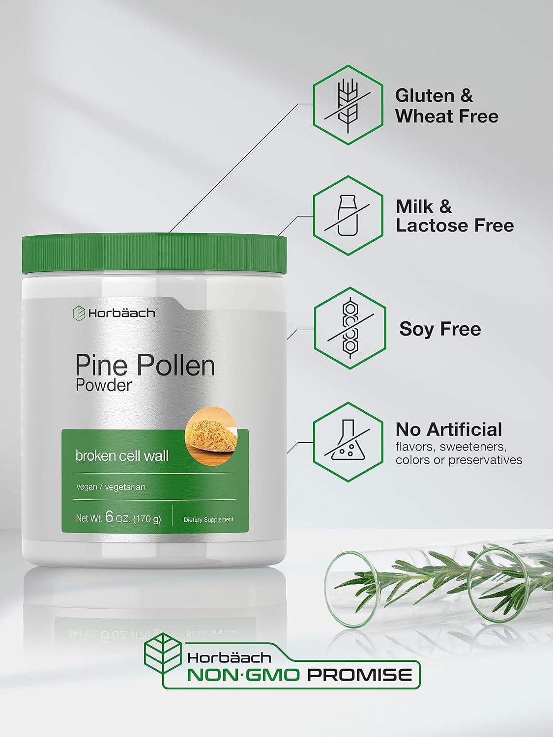 6 oz Horbäach Pine Pollen Powder - Non-GMO, Vegetarian & Gluten Free - Nature's Superfood Supplement