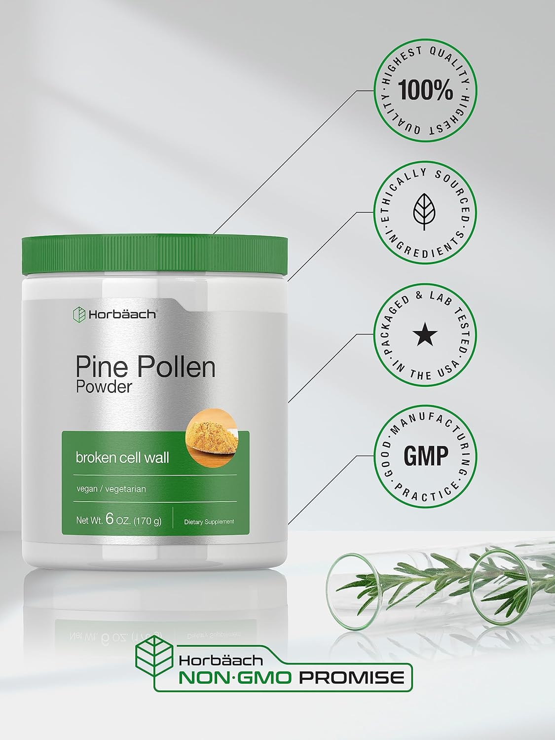 6 oz Horbäach Pine Pollen Powder - Non-GMO, Vegetarian & Gluten Free - Nature's Superfood Supplement