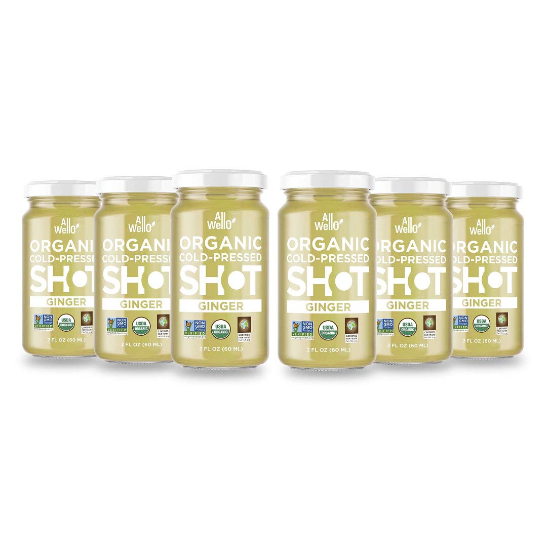 6 Pack AllWellO Cold-Pressed Ginger Shot, 60 mL USDA Organic Booster - Natural Ingredients