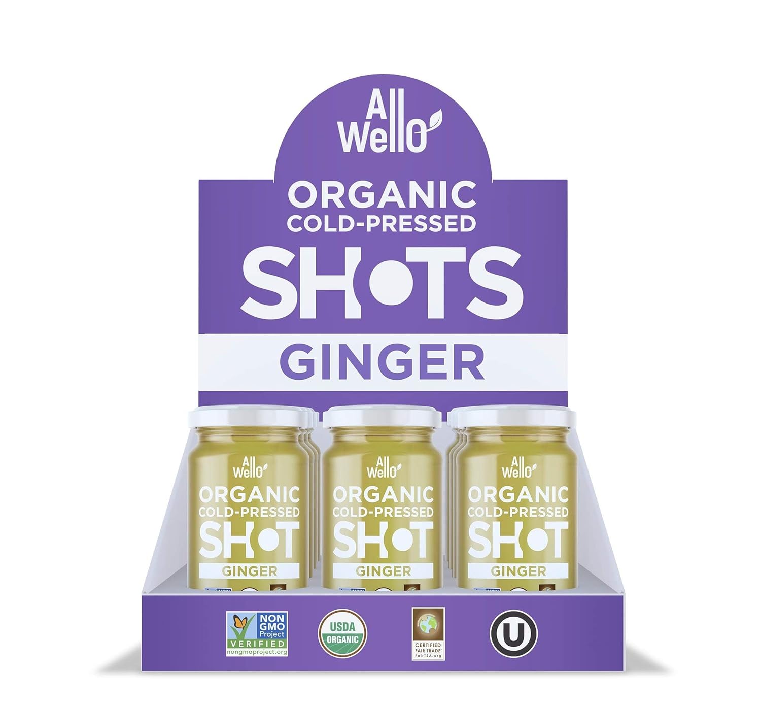 6 Pack AllWellO Cold-Pressed Ginger Shot, 60 mL USDA Organic Booster - Natural Ingredients