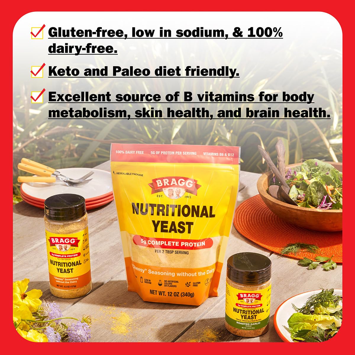 6 Pack Bragg Roasted Garlic Nutritional Yeast Seasoning (3 oz) - Vegan Parmesan Cheese Alternative for Salads, Pastas, Popcorn - Dairy-Free Flavor Enhancer