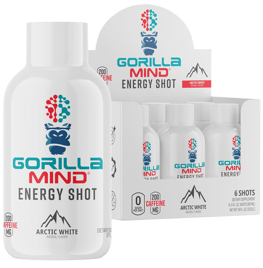 6-Pack Gorilla Mind Energy Shots - Sugar-Free Focus & Energy Boost with Vitamins & Natural Extracts - Fast-Acting Arctic White Formula
