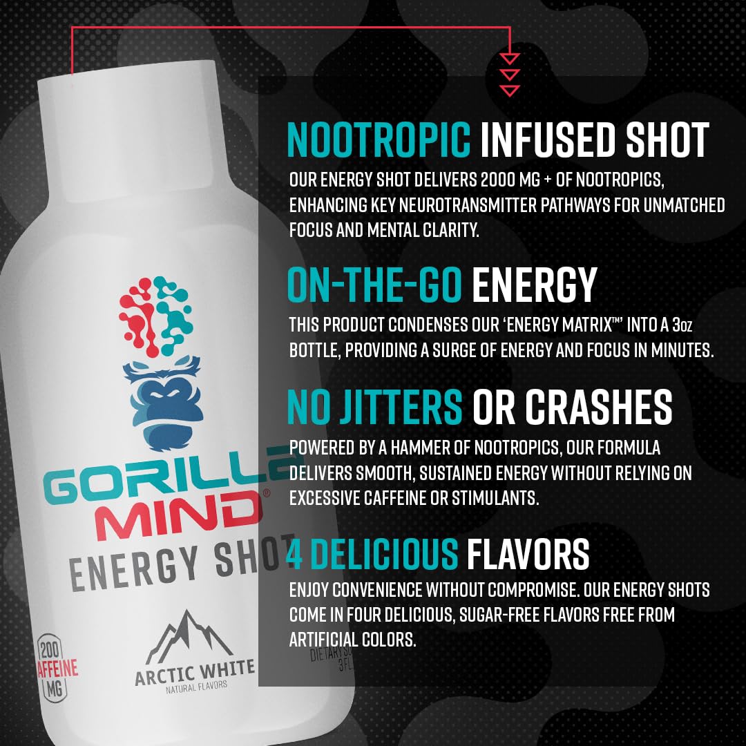 6-Pack Gorilla Mind Gorilla Mode Energy Shots - Sugar-Free Energy Shots with Vitamins & Natural Extracts for Focus & Energy - Fast-Acting Potent Formula (Orange Rush)