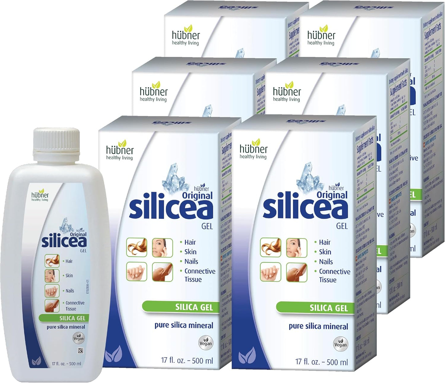 6 Pack Hubner Original Silicea Gel 17 fl oz / 500 ml - Pure Colloidal Silica Gel for Hair, Skin, Nails, and Connective Tissue - No Additives