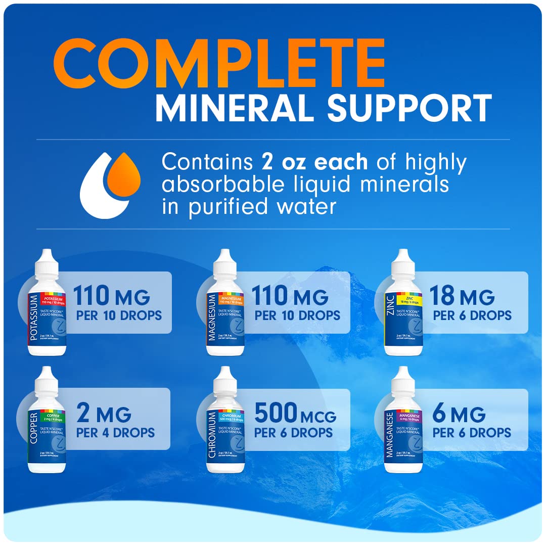 6-Pack Liquid Mineral Kit: SENSEable Supplements Lyte Balance Taste N' Score - Potassium, Zinc, Manganese, Copper, Chromium, Magnesium - 100% Pure Dietary Supplements