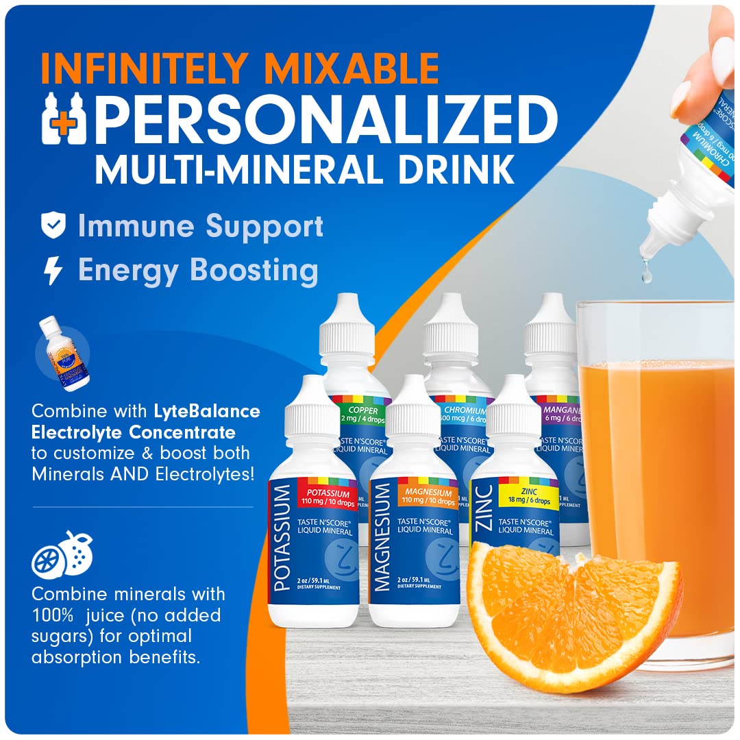 6-Pack Liquid Mineral Kit: SENSEable Supplements Lyte Balance Taste N' Score - Potassium, Zinc, Manganese, Copper, Chromium, Magnesium - 100% Pure Dietary Supplements