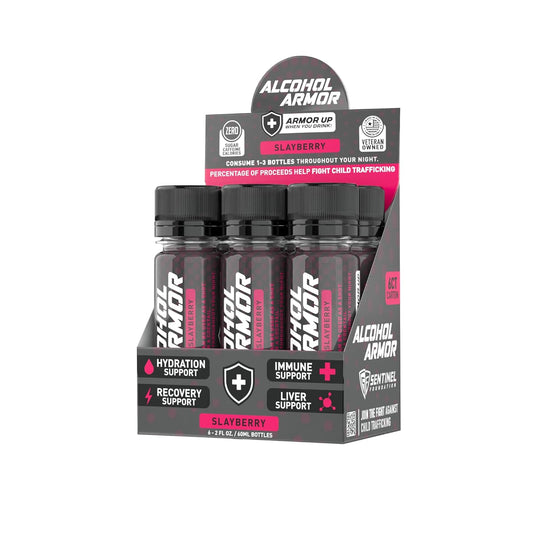6-Pack of Alcohol Armor Slay Berry Elixir with Hydration Support, Essential Vitamins, Electrolytes, Vitamin B12, and Milk Thistle