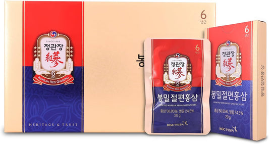 6 Pack of CheongKwanJang Honeyed Korean Red Ginseng Slices for Energy, Performance, and Immunity Boost