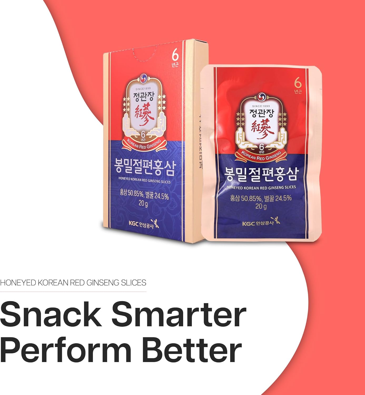 6 Pack of CheongKwanJang Honeyed Korean Red Ginseng Slices for Energy, Performance, and Immunity Boost