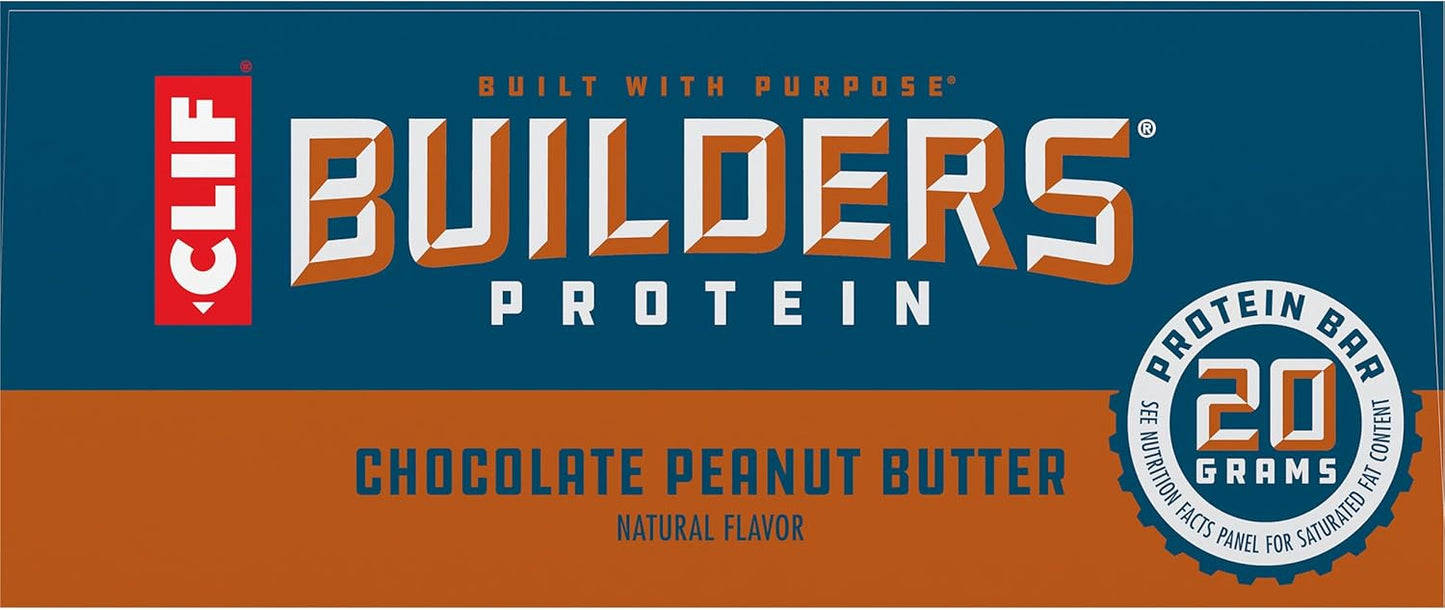 6 Pack of CLIF Builders Chocolate Peanut Butter Plant Based Protein Bars - Gluten Free, Non-GMO, Low Glycemic - 20g Protein - 2.4 oz Bars