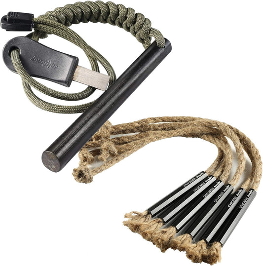 6 Pack of CrocSee Survival Flint Fire Starter Ferro Rod Kit with Striker andmetabolism boosterTinder Cords