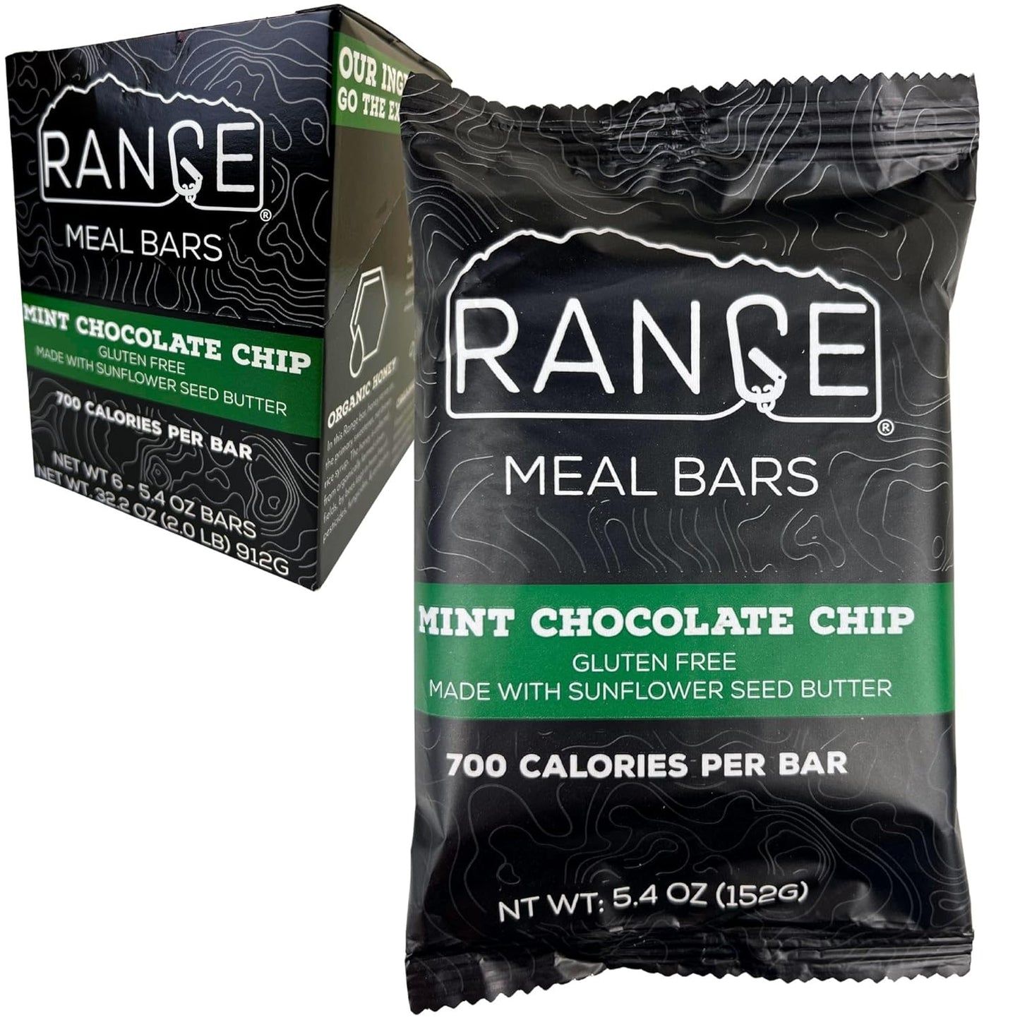 6 Pack of Mint Chocolate Chip High Calorie Gluten Free Meal Replacement Bars for Backpacking