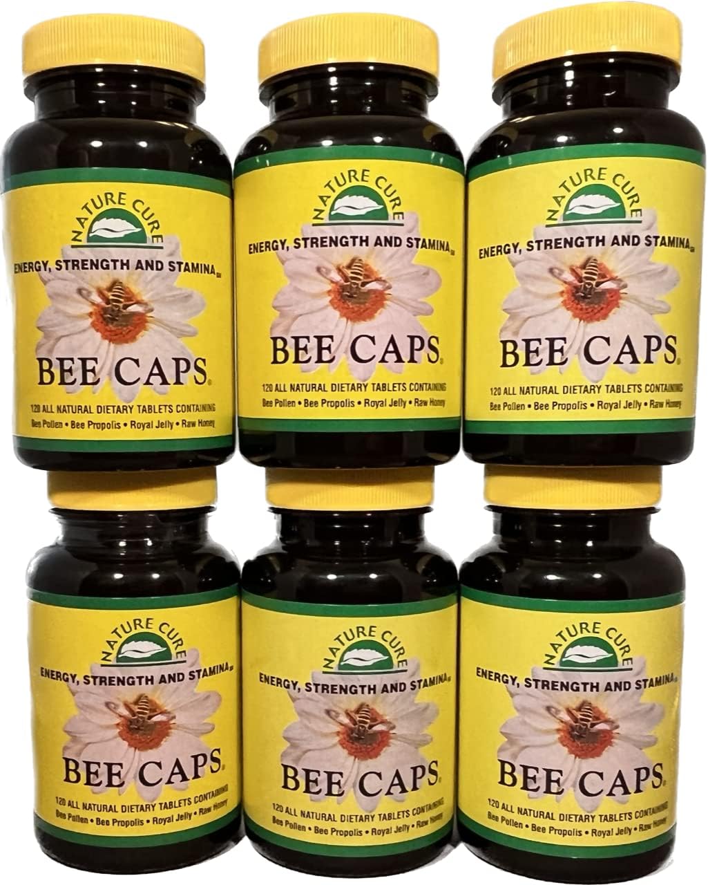 6 Pack of Nature Cure Original Bee Caps - 120 Count Each Bottle - Brown Bottles Included