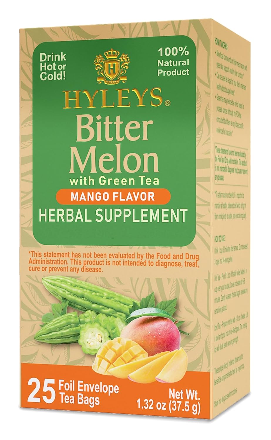 6 Packs of Hyleys Mango Bitter Melon Green Tea - 150 Tea Bags - Herbal Supplement for Liver Health