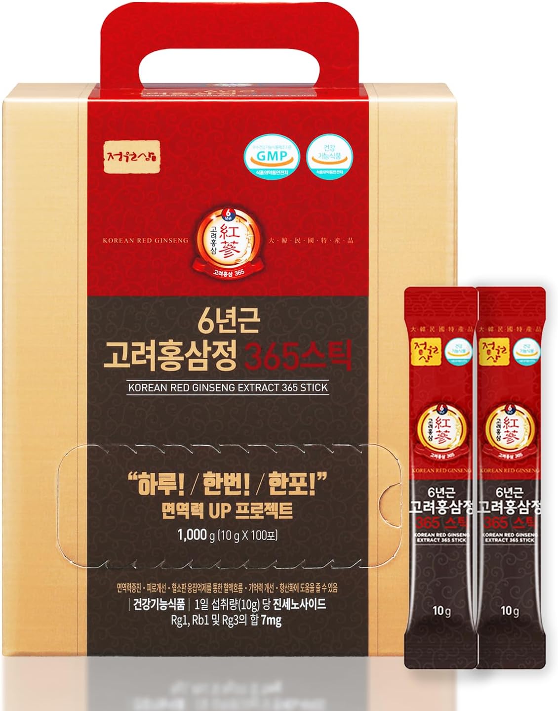 6-Year Korean Red Ginseng Extract 365 Sticks | Vegan | 7mg Ginsenosides | Energy Focus Immune Support | 100-Day Supply