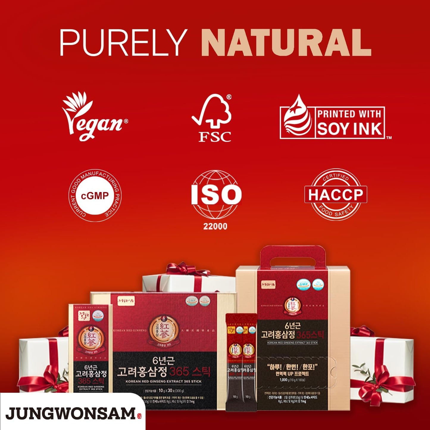 6-Year Korean Red Ginseng Extract 365 Sticks | Vegan | 7mg Ginsenosides | Energy Focus Immune Support | 100-Day Supply