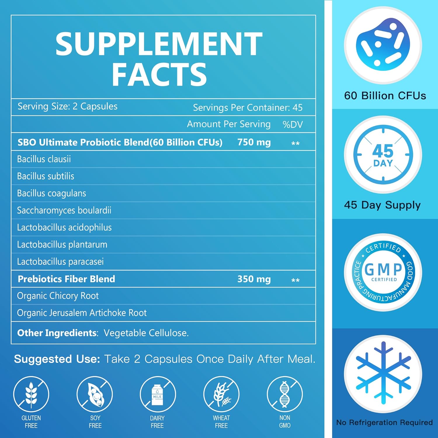 60 Billion CFU Probiotics with Prebiotics for Digestive Health - 88 Veggie Capsules for Women & Men - Immune & Gut Support, SBO Probiotic Formula for Occasional Constipation, Gas, & Bloating