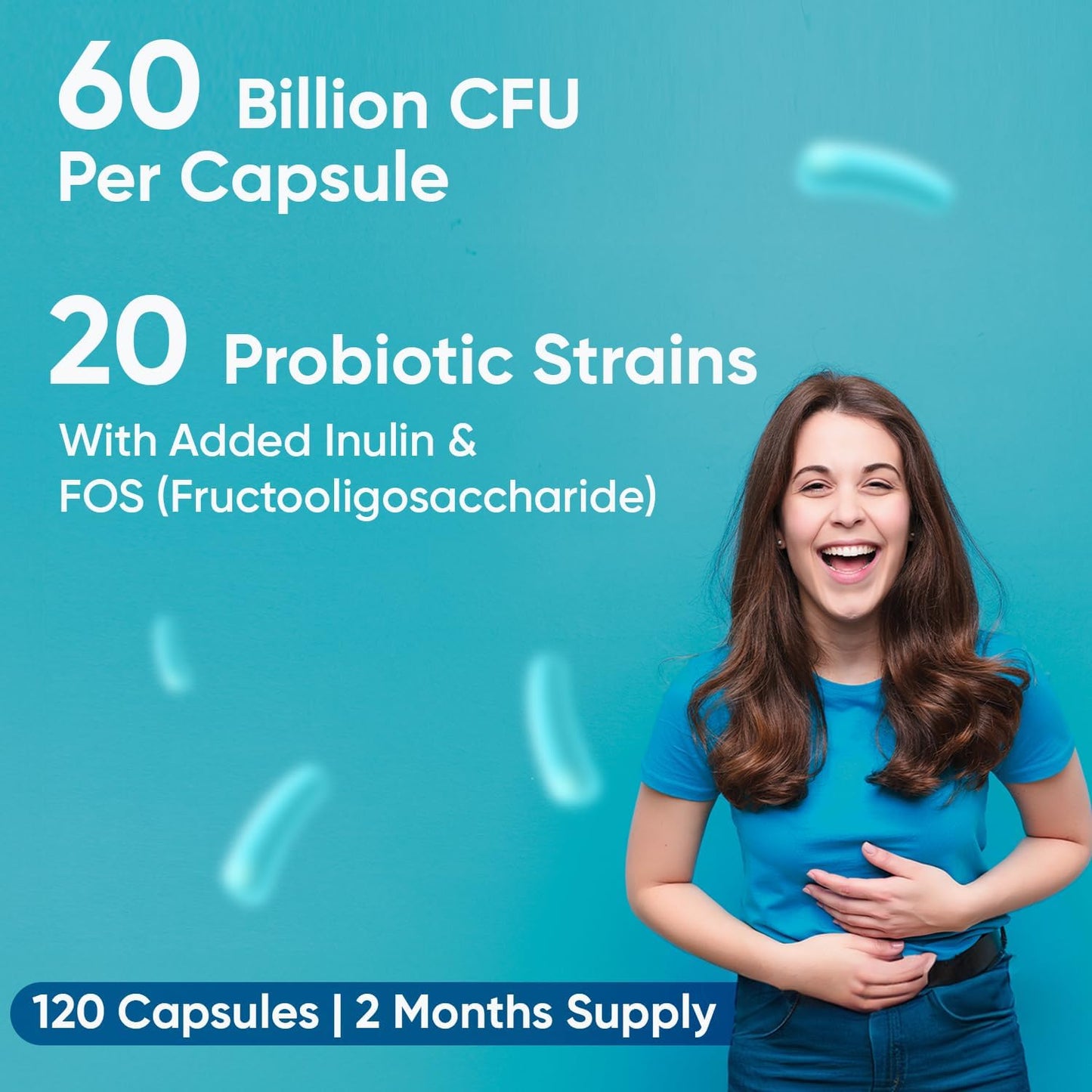 60 Billion CFU Vegan Probiotic Complex Capsules - 2 Months Supply - Bio Cultures Complex with Prebiotics
