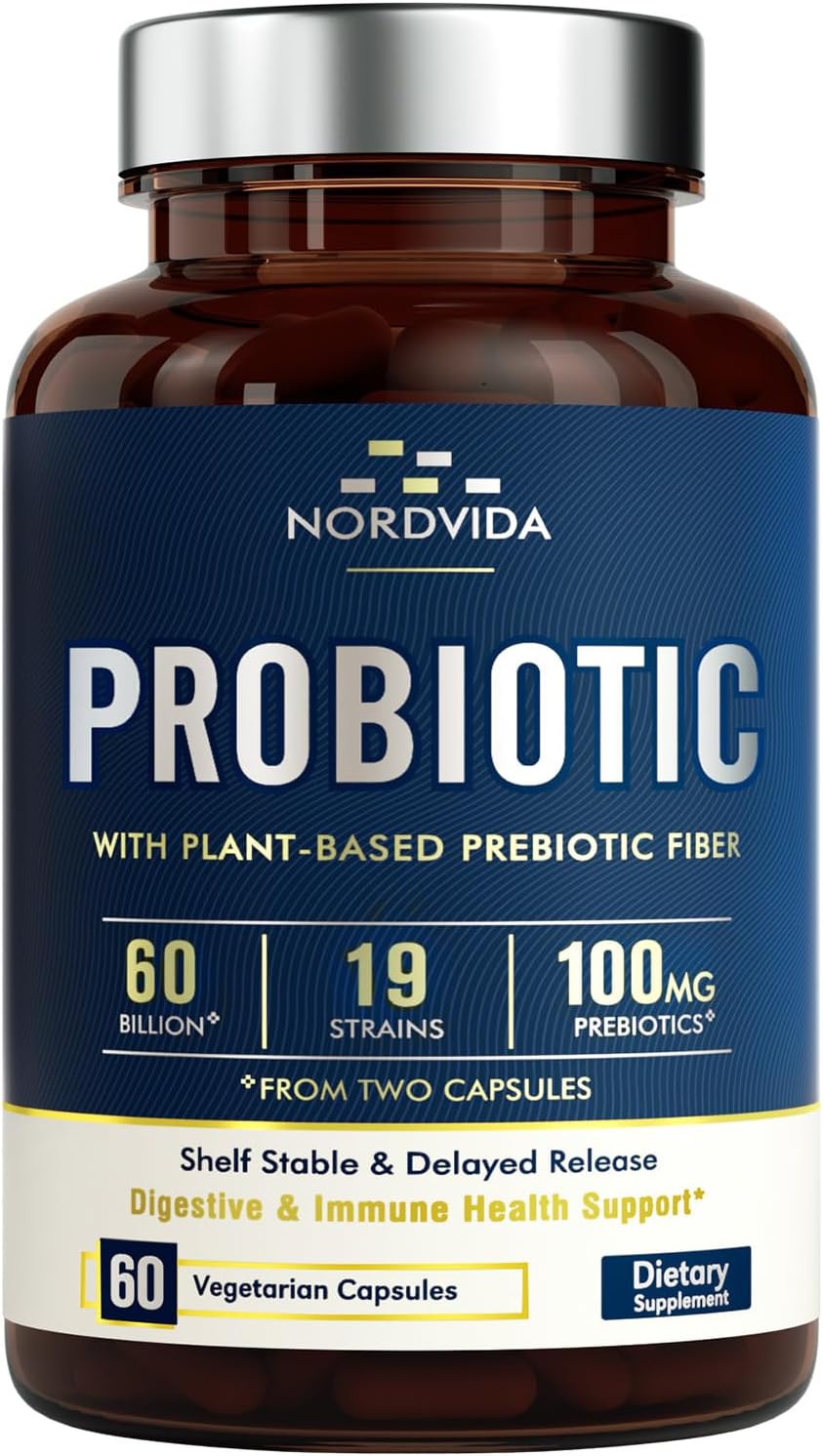 60 Billion Probiotic with 19 Strains & Organic Prebiotic for Digestive & Immune Health - Vegan Capsules, Non-GMO & Dairy-Free
