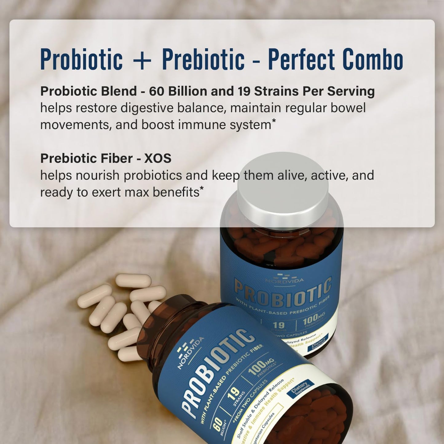 60 Billion Probiotic with 19 Strains & Organic Prebiotic for Digestive & Immune Health - Vegan Capsules, Non-GMO & Dairy-Free