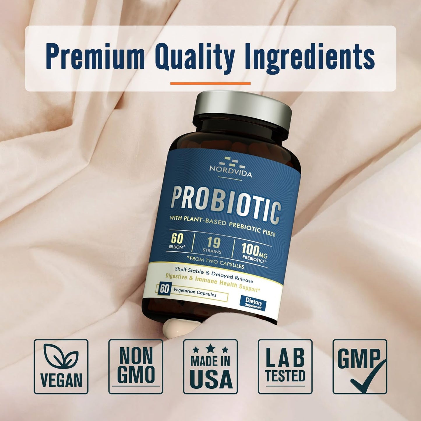 60 Billion Probiotic with 19 Strains & Organic Prebiotic for Digestive & Immune Health - Vegan Capsules, Non-GMO & Dairy-Free