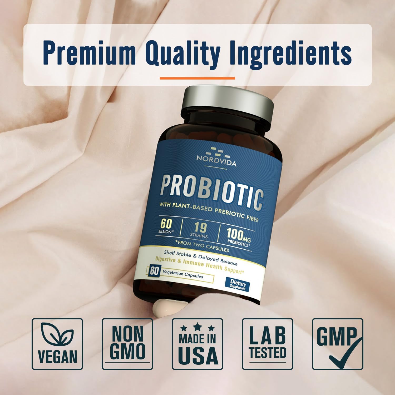 60 Billion Probiotic with 19 Strains & Organic Prebiotic for Digestive & Immune Health - Vegan Capsules, Non-GMO & Dairy-Free
