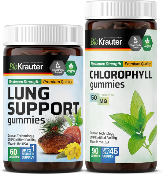 60 BIO KRAUTER Lung Support Gummies + 90 Chlorophyll Gummies for Respiratory Health