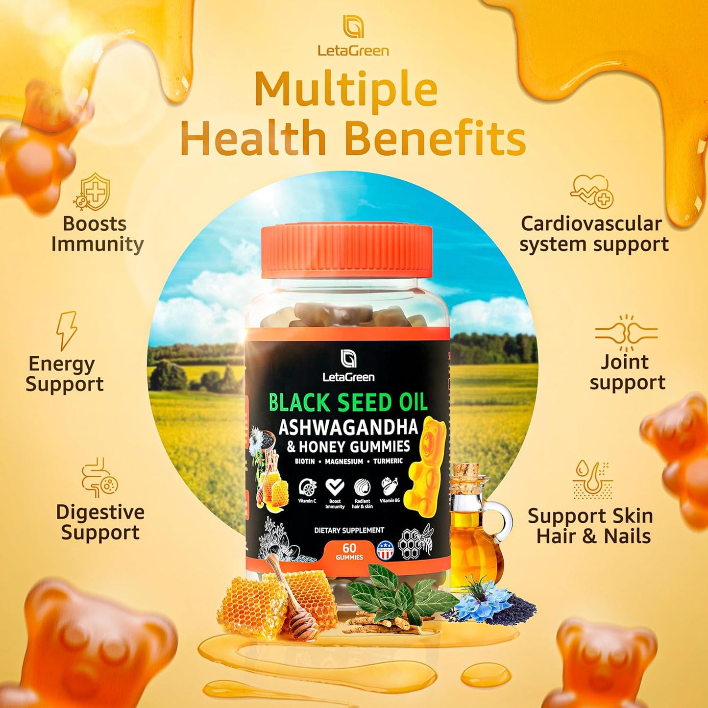 60 Black Seed Gummies + 120 Sea Moss Capsules Immune Support Bundle with Vitamins and Minerals