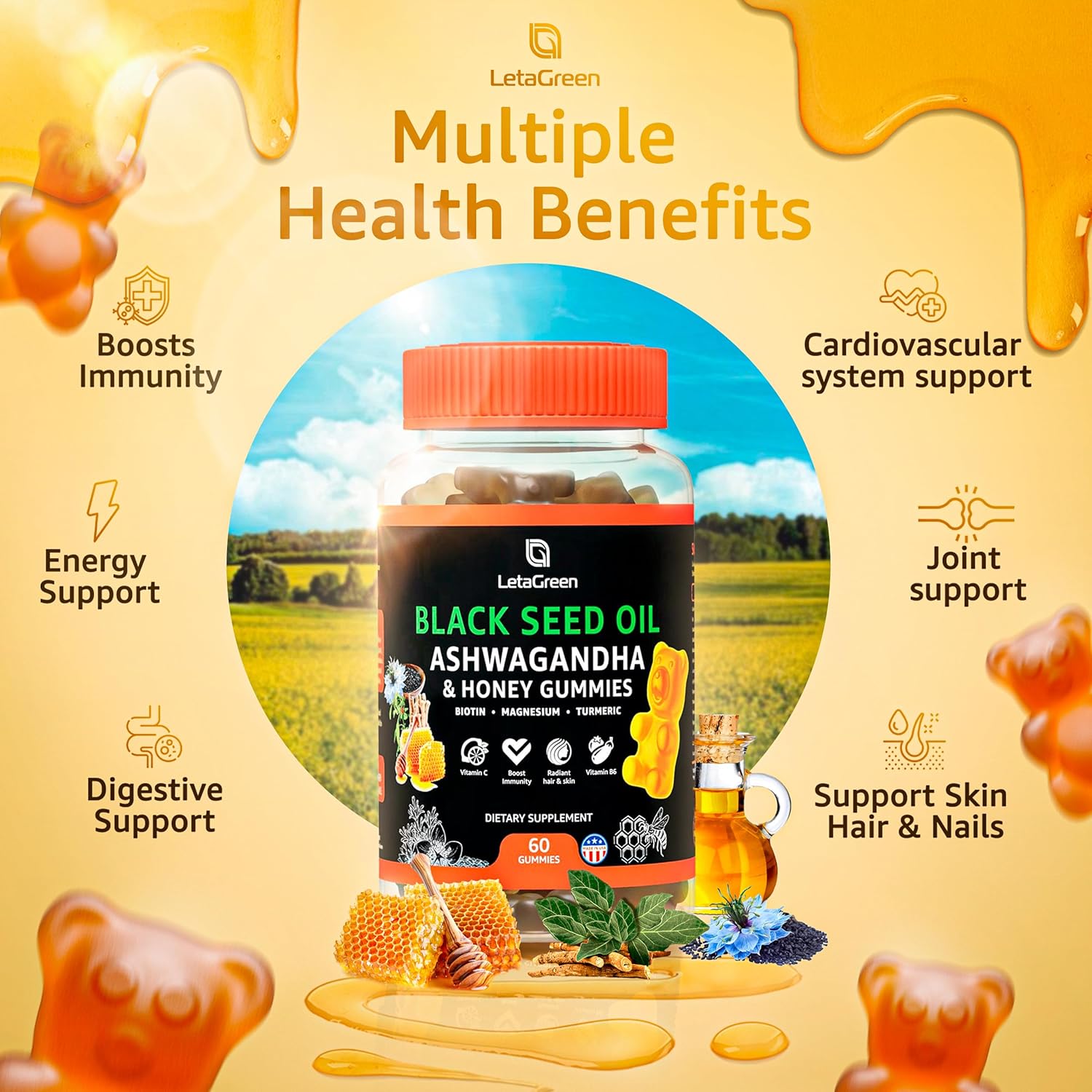 60 Black Seed Gummies + 120 Sea Moss Capsules Immune Support Bundle with Vitamins and Minerals