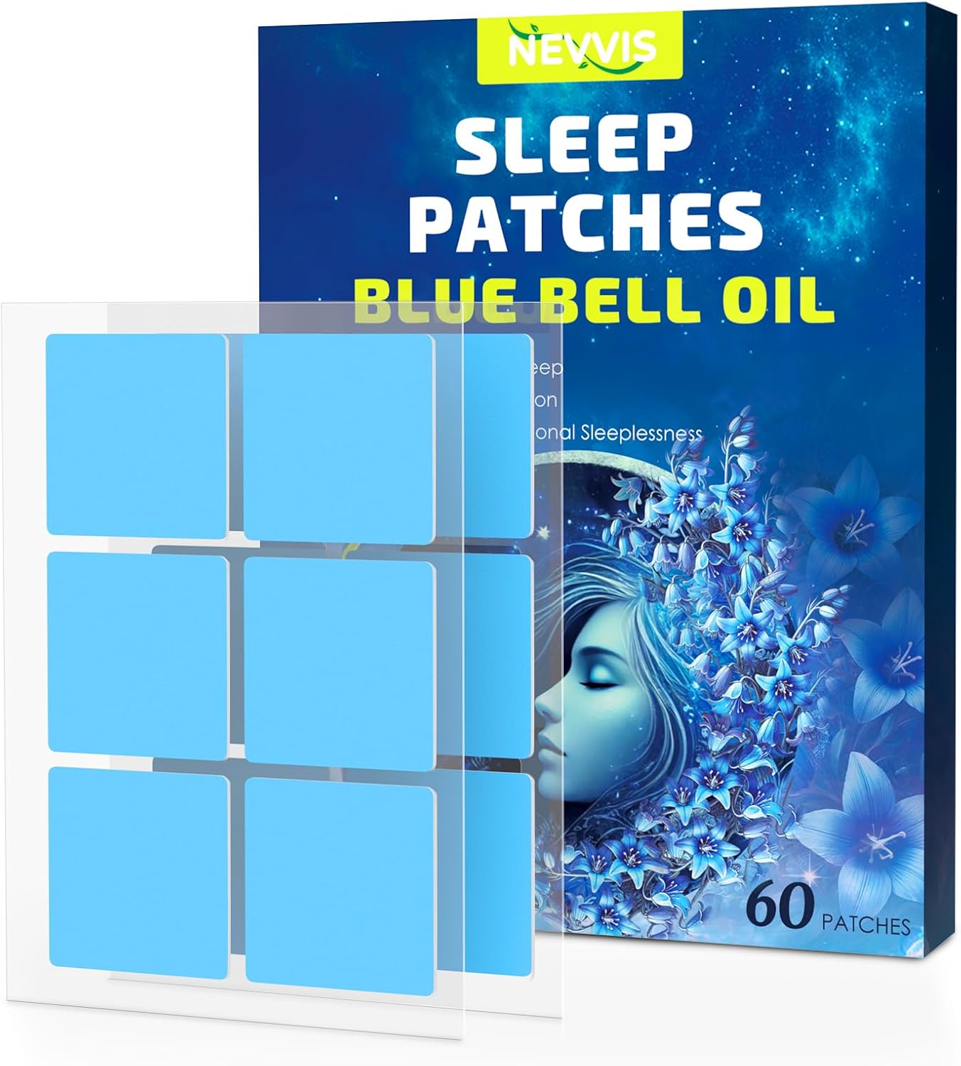 60 Blue Bell Sleep Patches for Adults - Natural Plant Ingredients, Skin-Friendly and Long-Lasting Sleep Aid