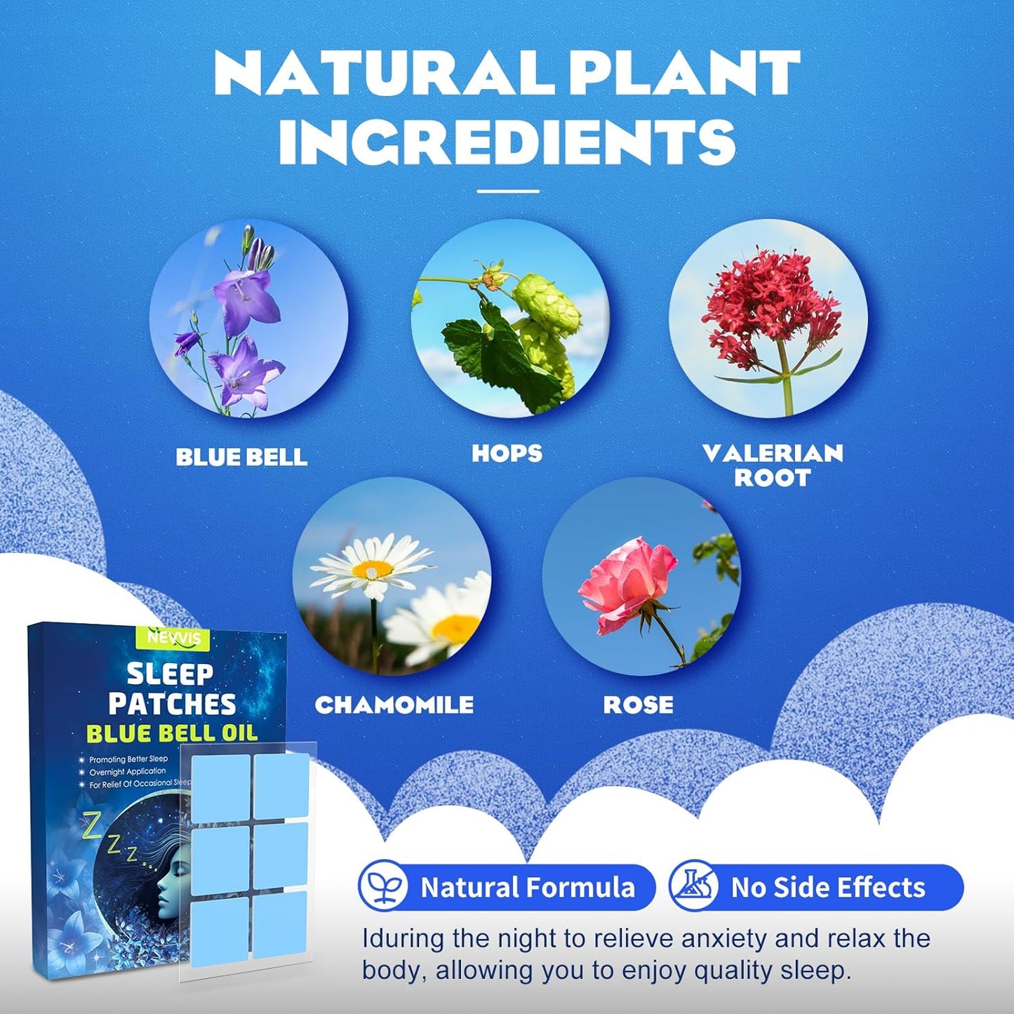 60 Blue Bell Sleep Patches for Adults - Natural Plant Ingredients, Skin-Friendly and Long-Lasting Sleep Aid