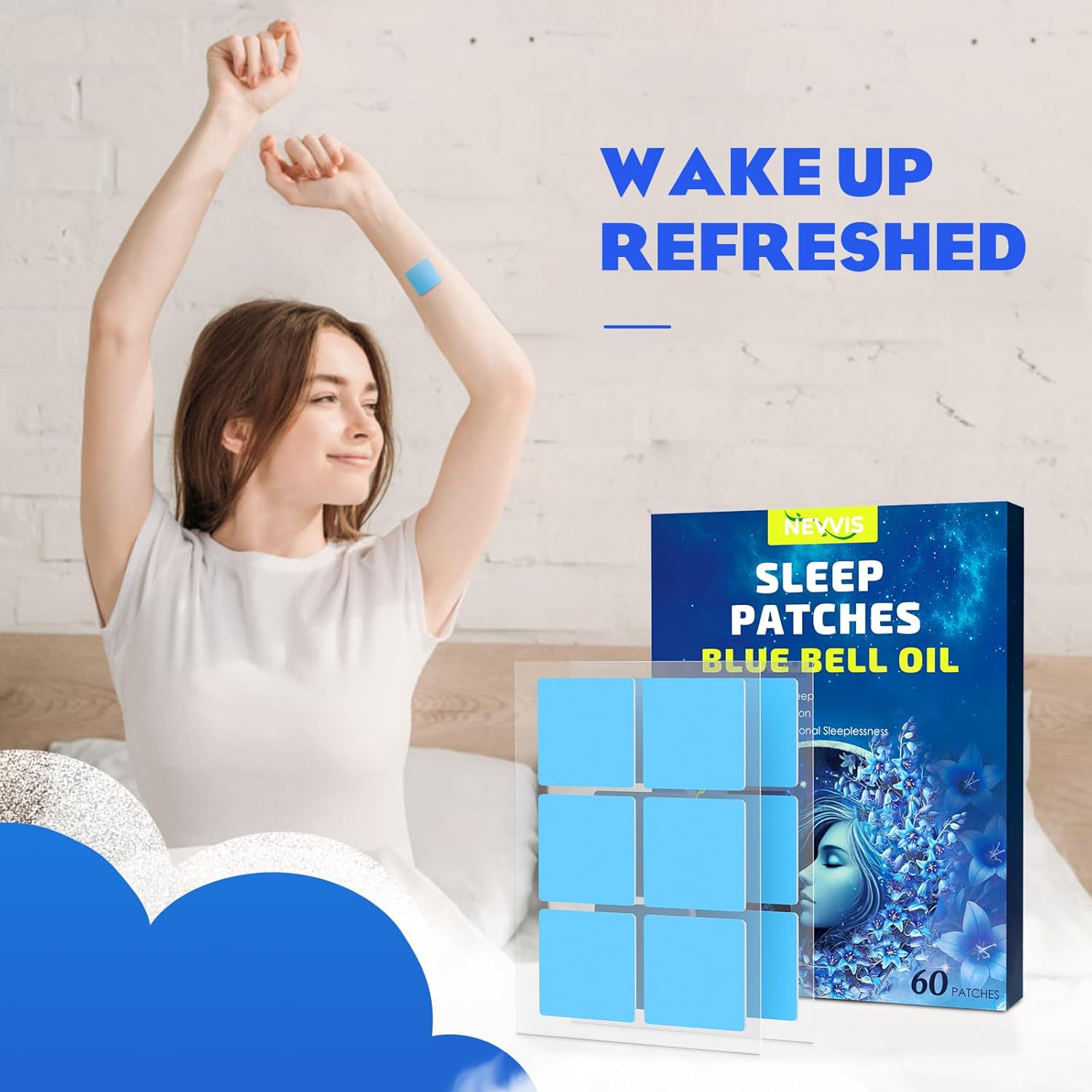 60 Blue Bell Sleep Patches for Adults - Natural Plant Ingredients, Skin-Friendly and Long-Lasting Sleep Aid