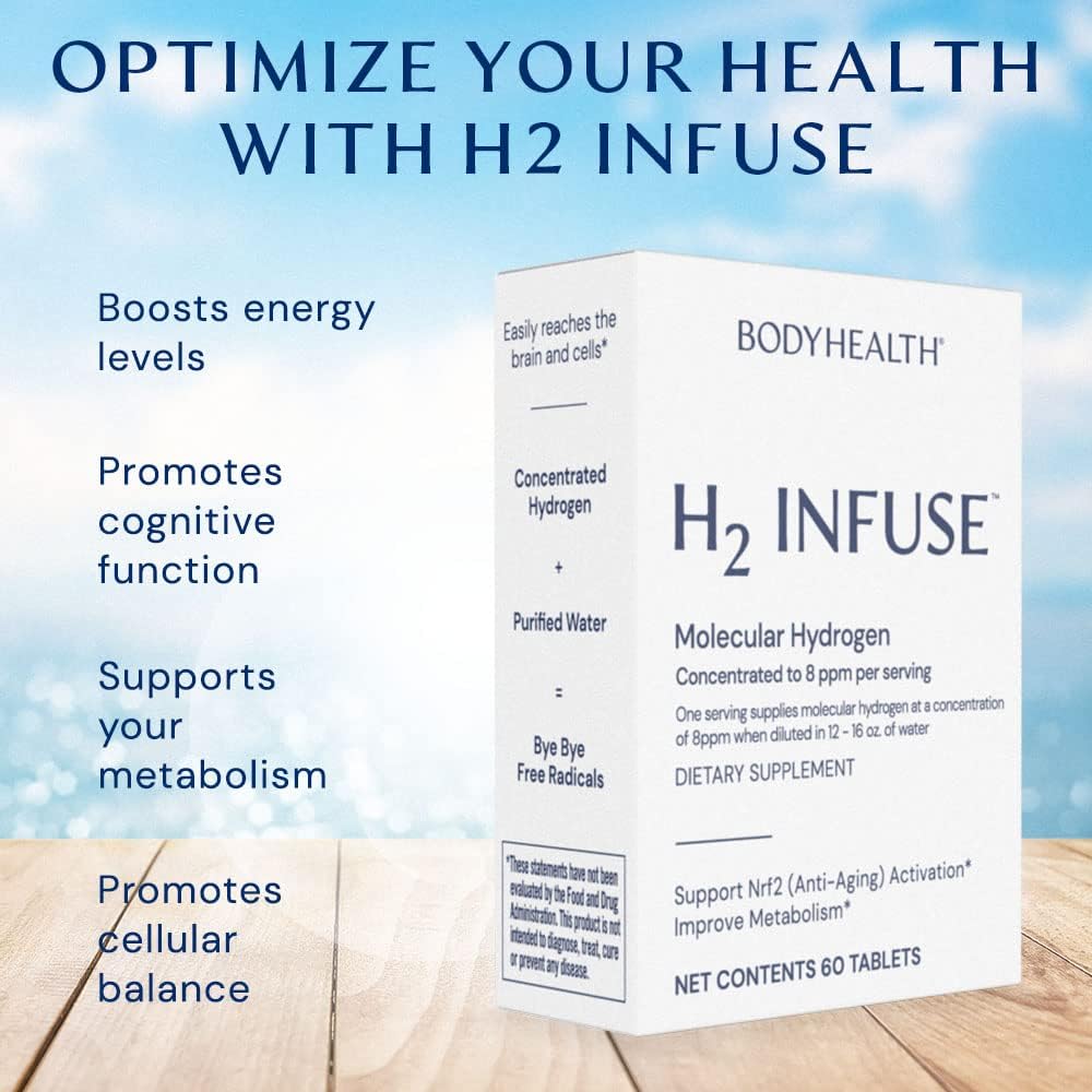 60 BodyHealth H2 Infuse Molecular Hydrogen Tablets with Elemental Magnesium for Metabolism Support in Water