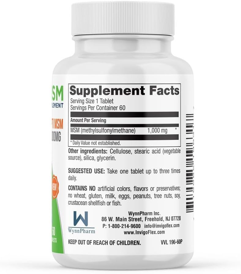 60 Caplets of INVIGOFLEX MSM Methylsulfonylmethane Supplement for Joint Health